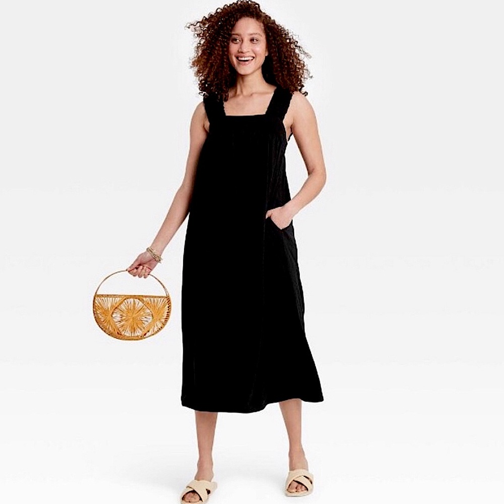 a new day black ruffle sleeveless midi dress • size medium